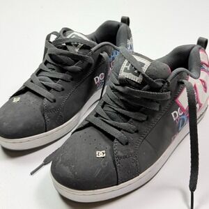 DC Shoes Court Graffik Grey Pink Blue Graffiti Skate Sneakers Womens 8.5 W